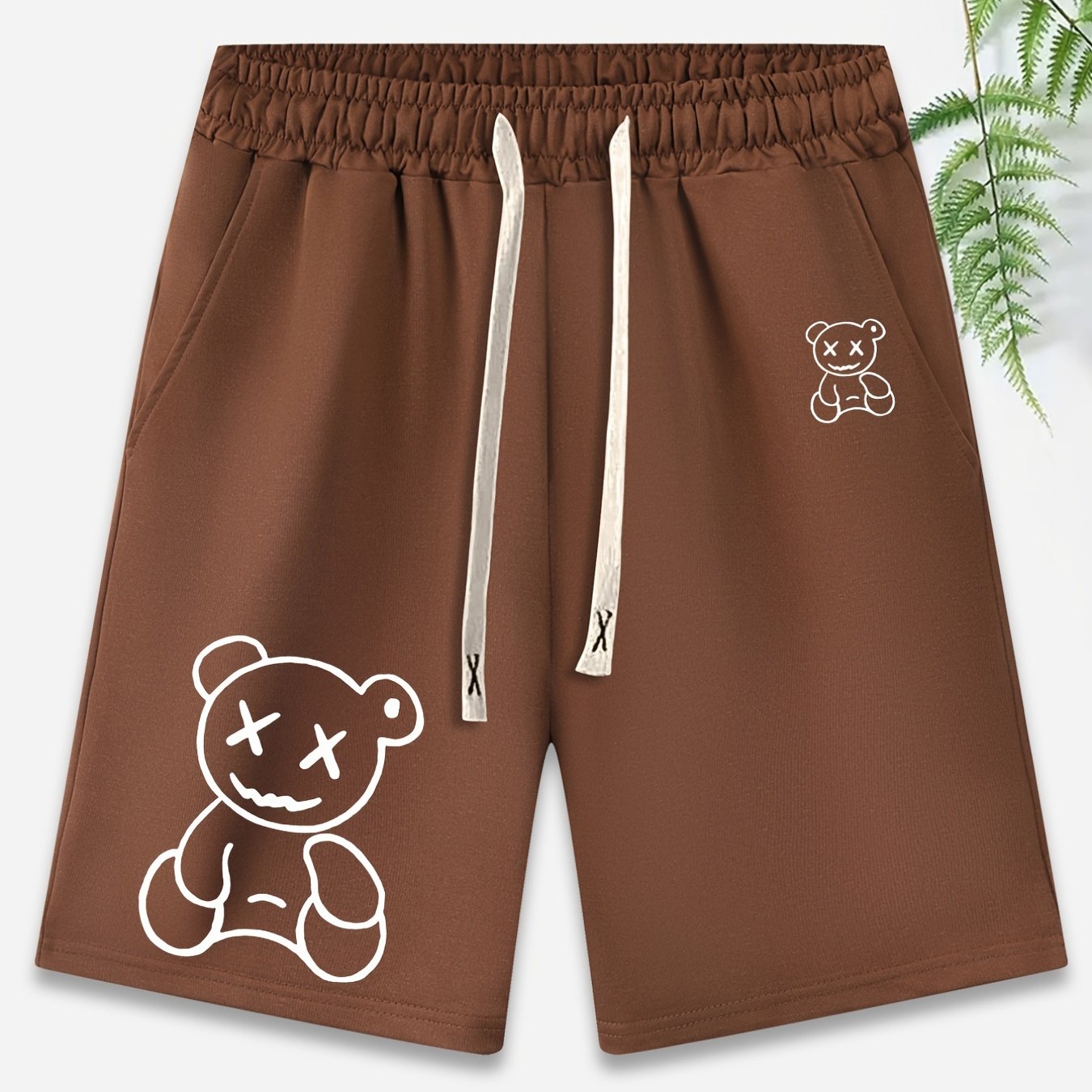 Funky Bear Print Elastic Waist Shorts Solid Casual Shorts - Temu Canada