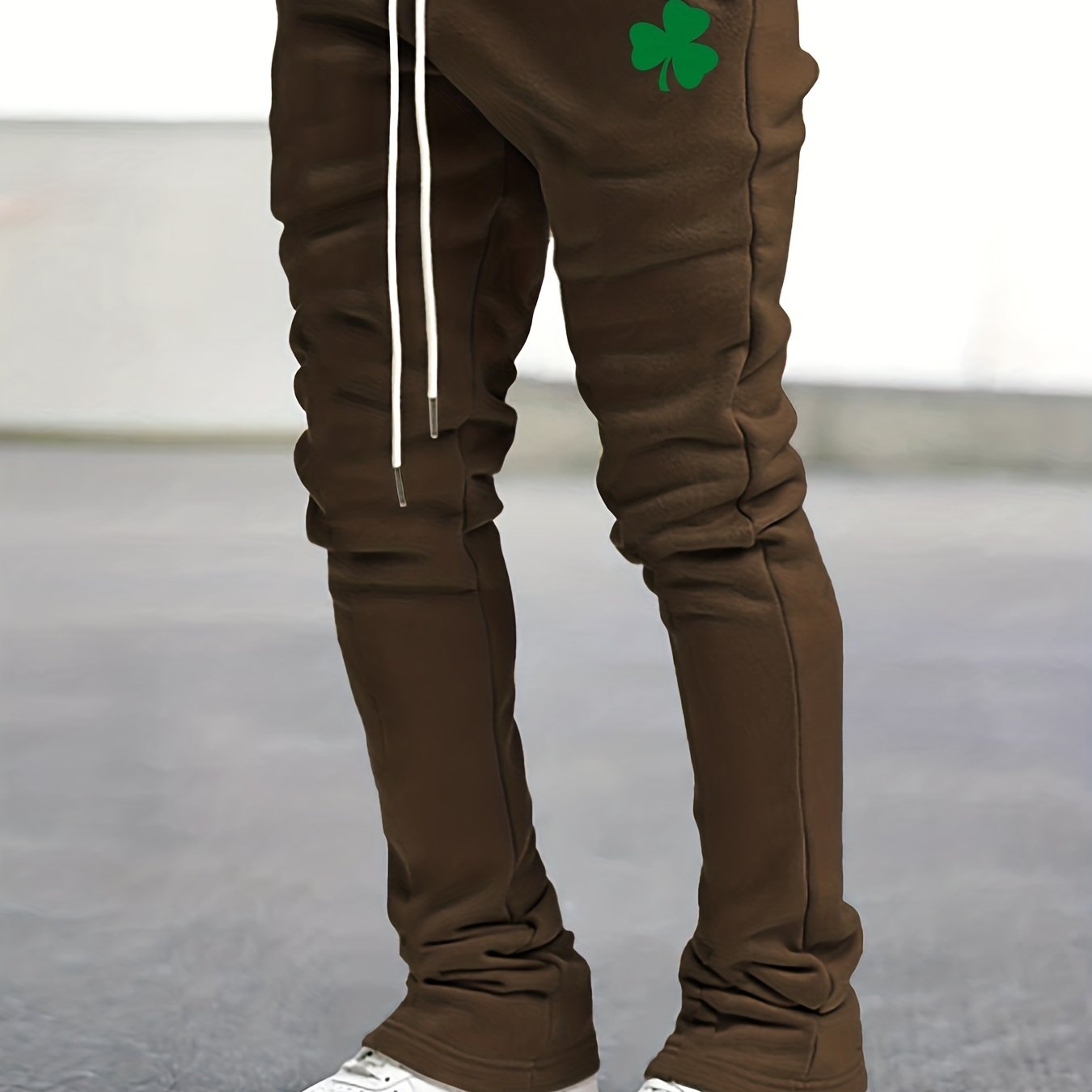 Men's Trendy Drawstring Flare Pants Shamrock Pattern - Temu