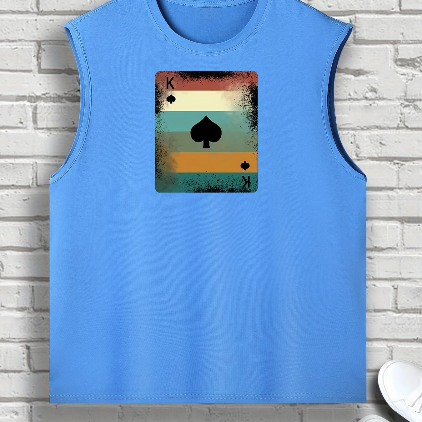 Men s casual k playing card print crew neck sleeveless vest for summer