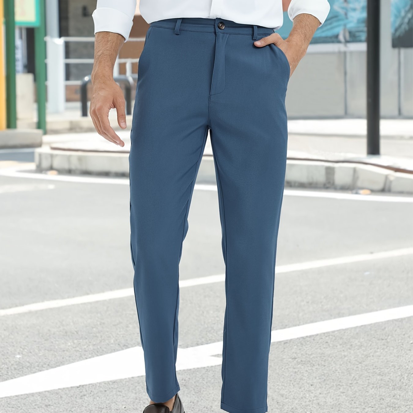 Men's Loose Elastic Waist Solid Color Business Casual Trousers, Men's  Outfits