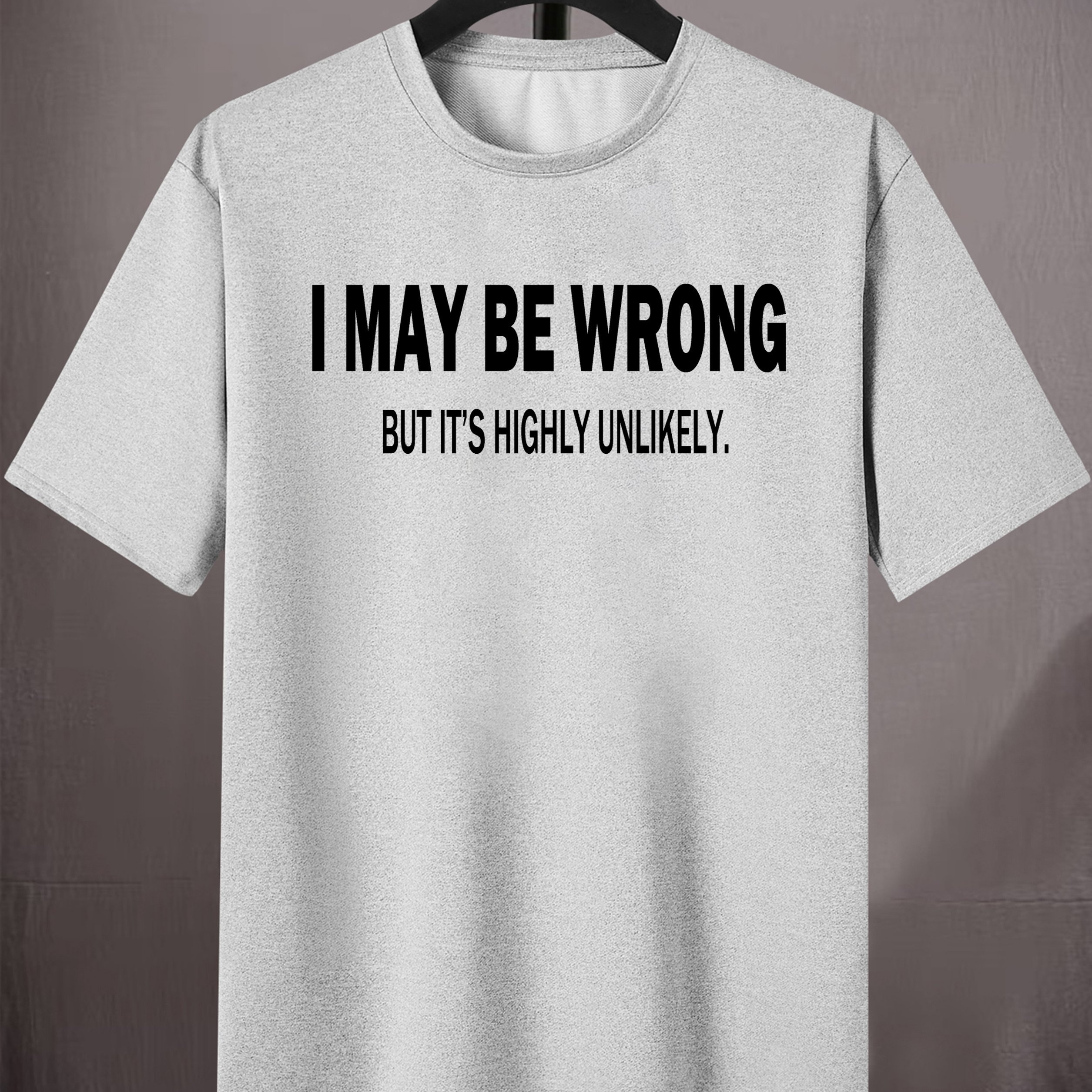 TEMU Men's Casual Crew Neck T-shirt With " But It's Highly " Print, Polyester 95% Spandex 5% Knit Fabric, Regular Fit, Medium Stretch, For Teen &