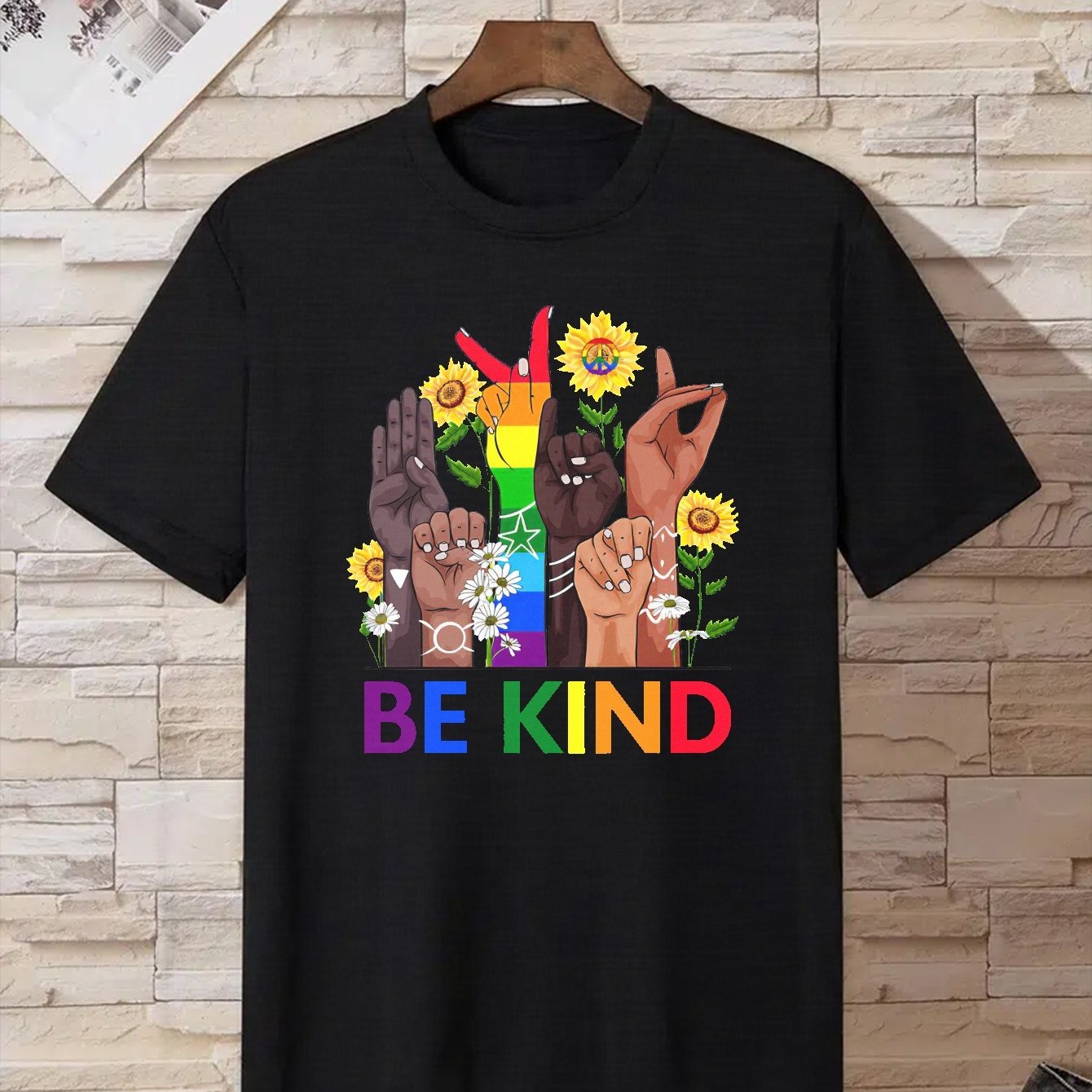 Men's Casual Be Kind Hands Print Crew Neck Short Sleeves T Shirts For ...
