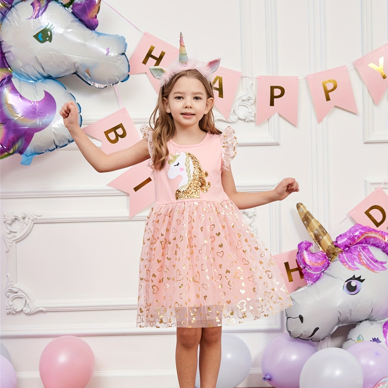 Jxs Neat Girls' Unicorn Party Dress Sleeveless -line Dress With Flared - Knee-length Round Neck Magical Suitable For Parties, Summer Events & Casual Attire