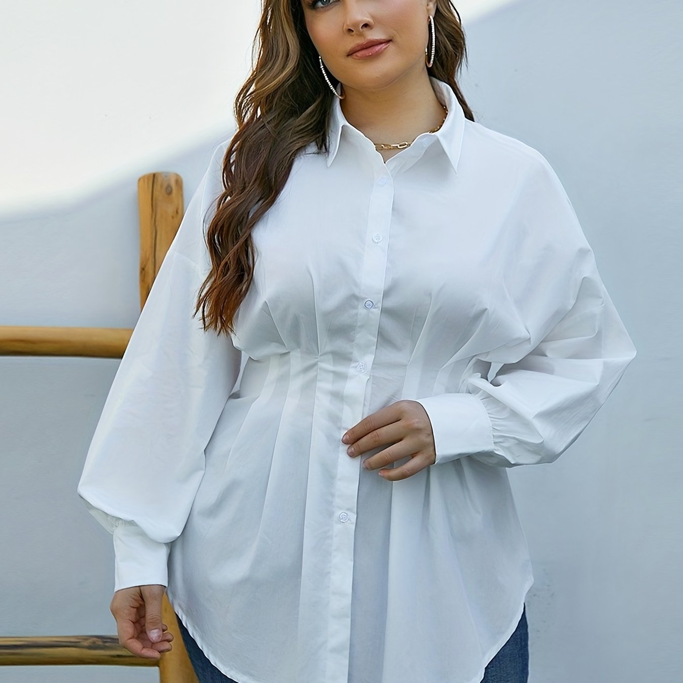 1XLSHEIN Curve / Plus size Longsleeve Blouse, Women's Fashion, Tops,  Blouses on Carousell