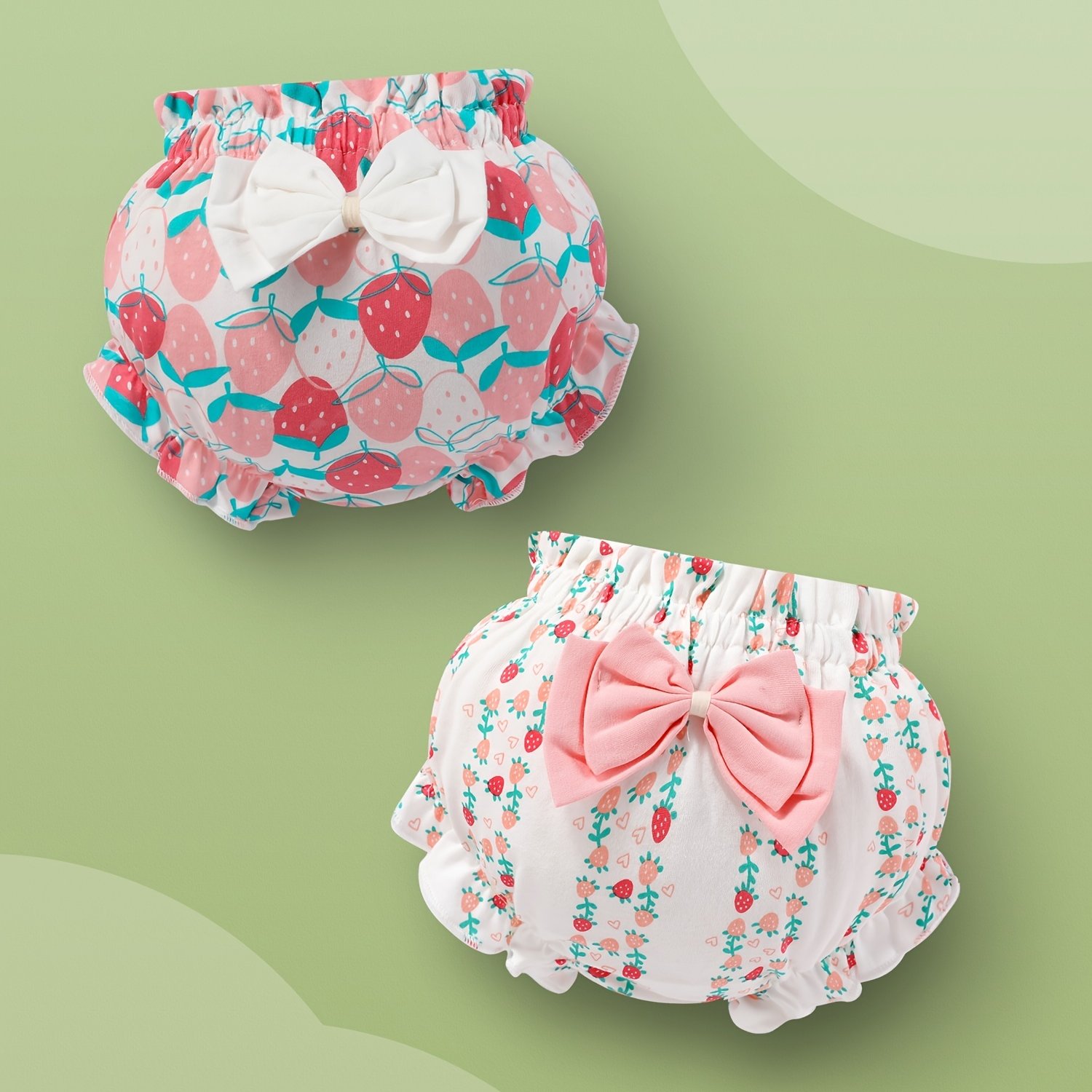 Girls Strawberry Graphic Bow Ruffles Shortie Brief Soft - Temu