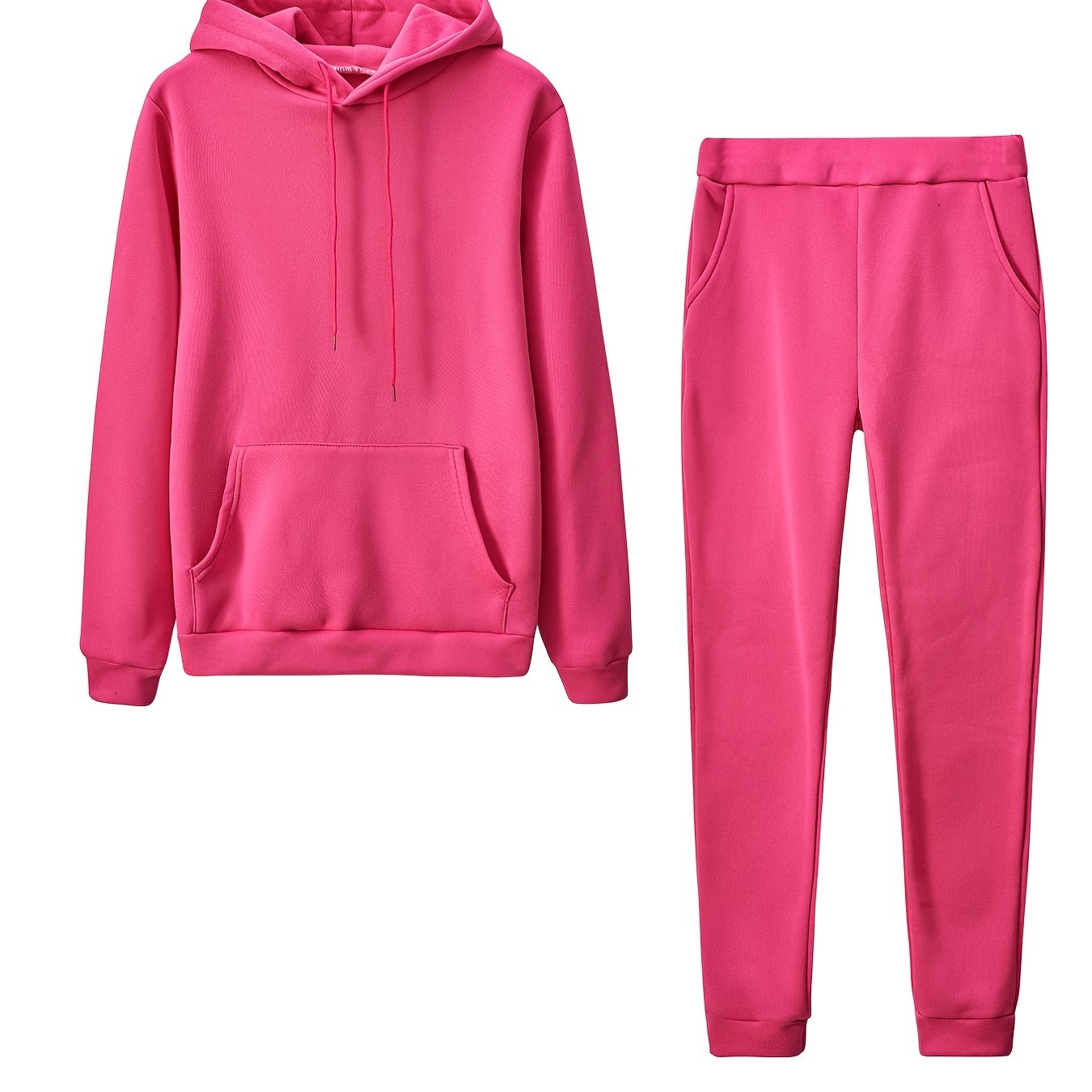 2pcs Solid Hoodie Set Drawstring Kangaroo Pocket Hoodie Casual Skinny 