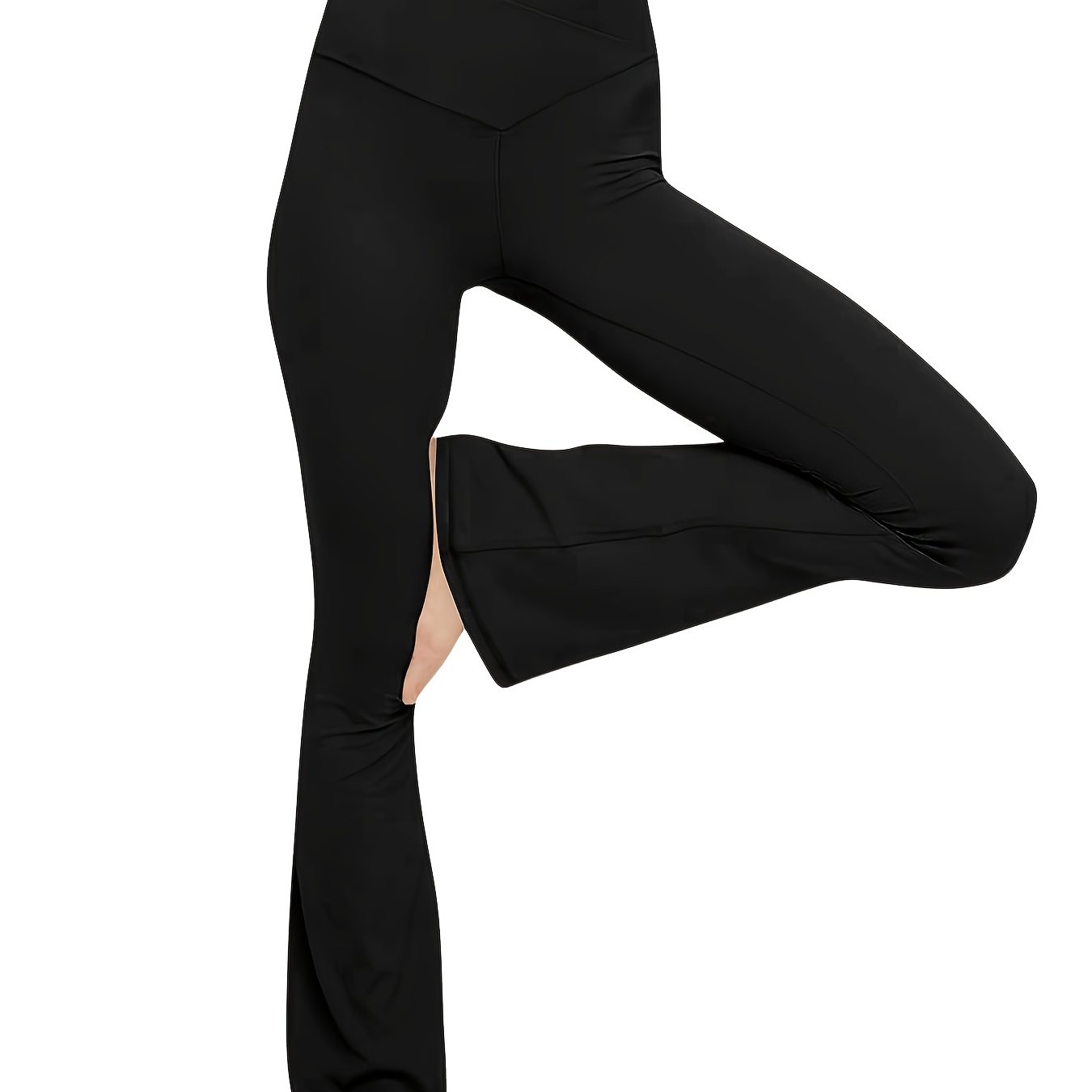Criss Cross Cut Waist Yoga Flared Pants Solid Color High - Temu Canada