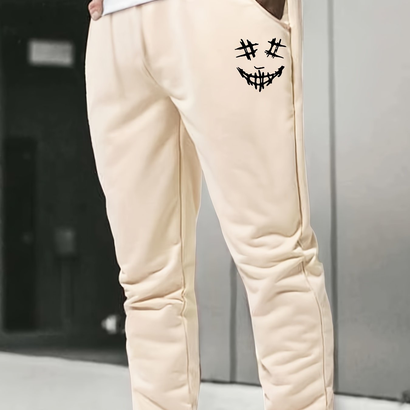 Pantalones De Chándal Con Cordón Y Gráfico De Cara Sonriente De