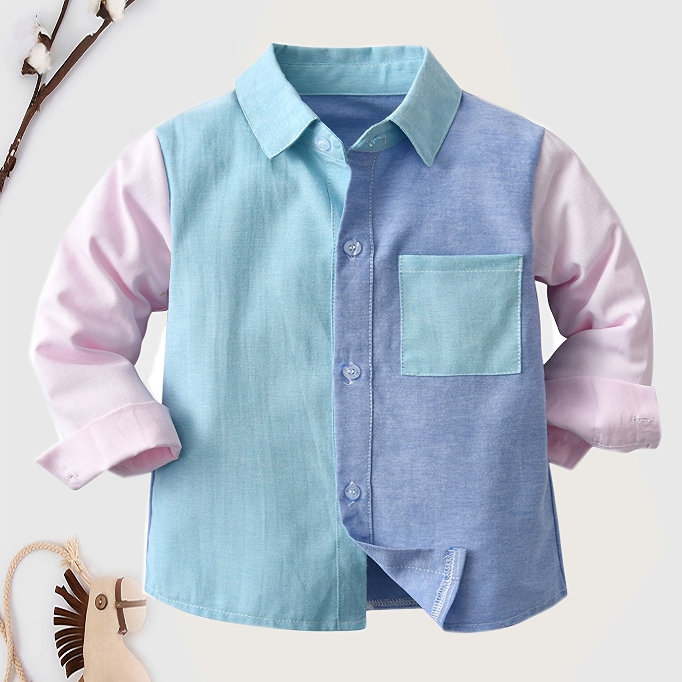 Boys Long Sleeve Colorblock Oxford Button Up Shirt - Spring