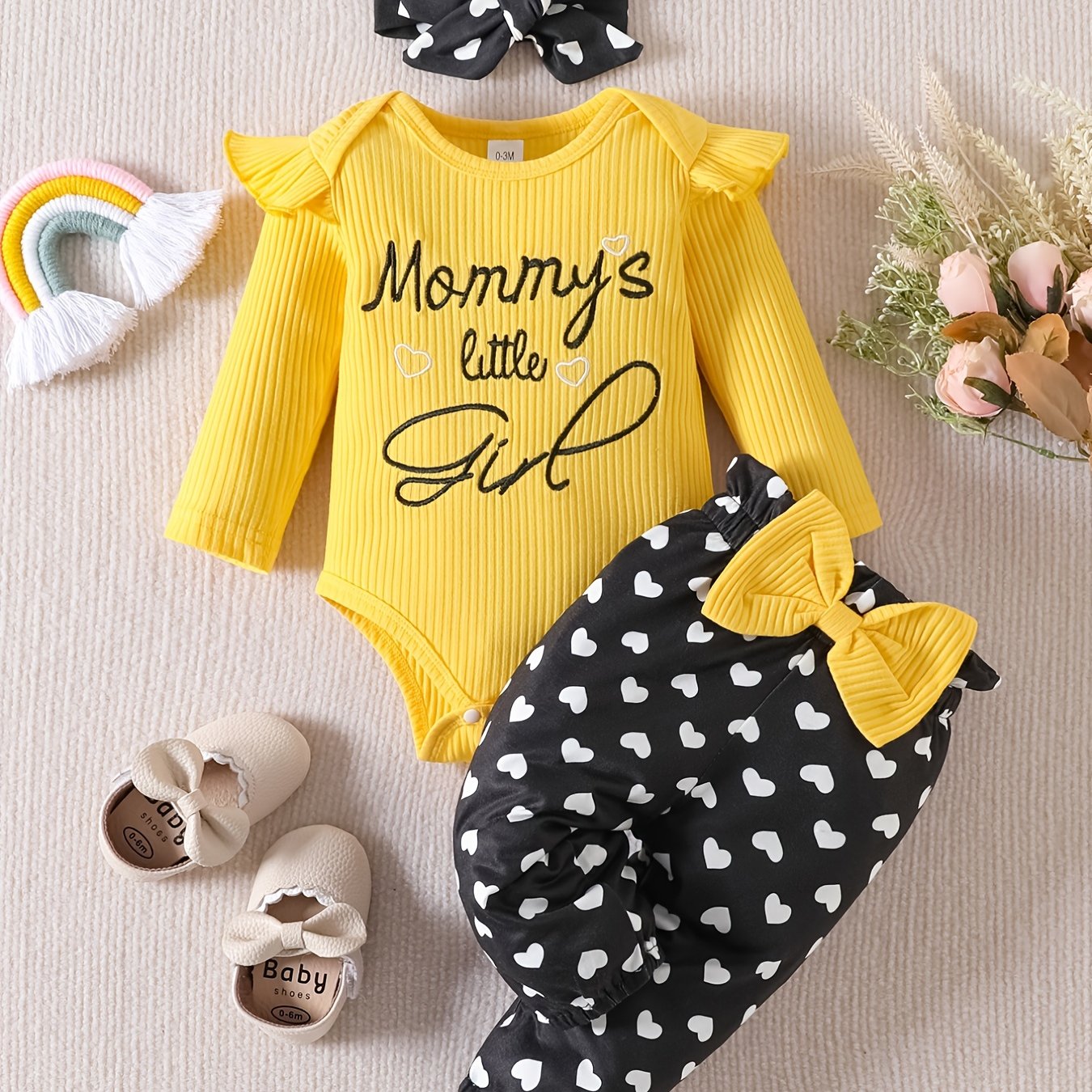 Baby Toddler Girls Long Sleeve Bodysuits Romper Heart Pattern Pants 