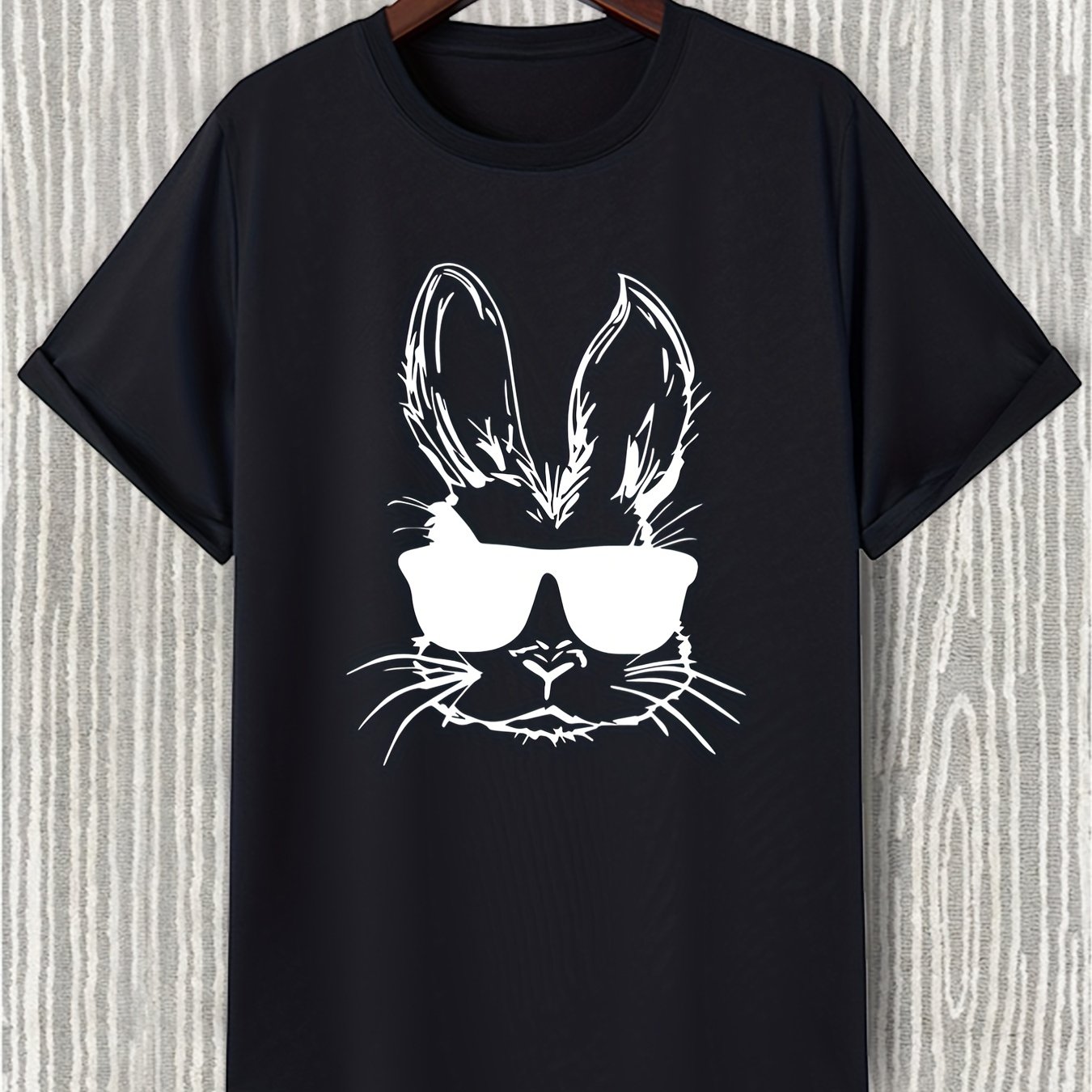 TEMU Men's Casual Slightly Stretch "bunny" Graphic Tee, Male Clothes For Summer