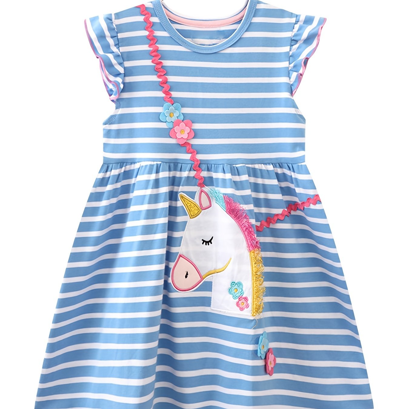 Image of Girls Short Sleeve Dress Casual Ruffle Easter Summer Rainbow Playwear Tunic Shirt Dresses
