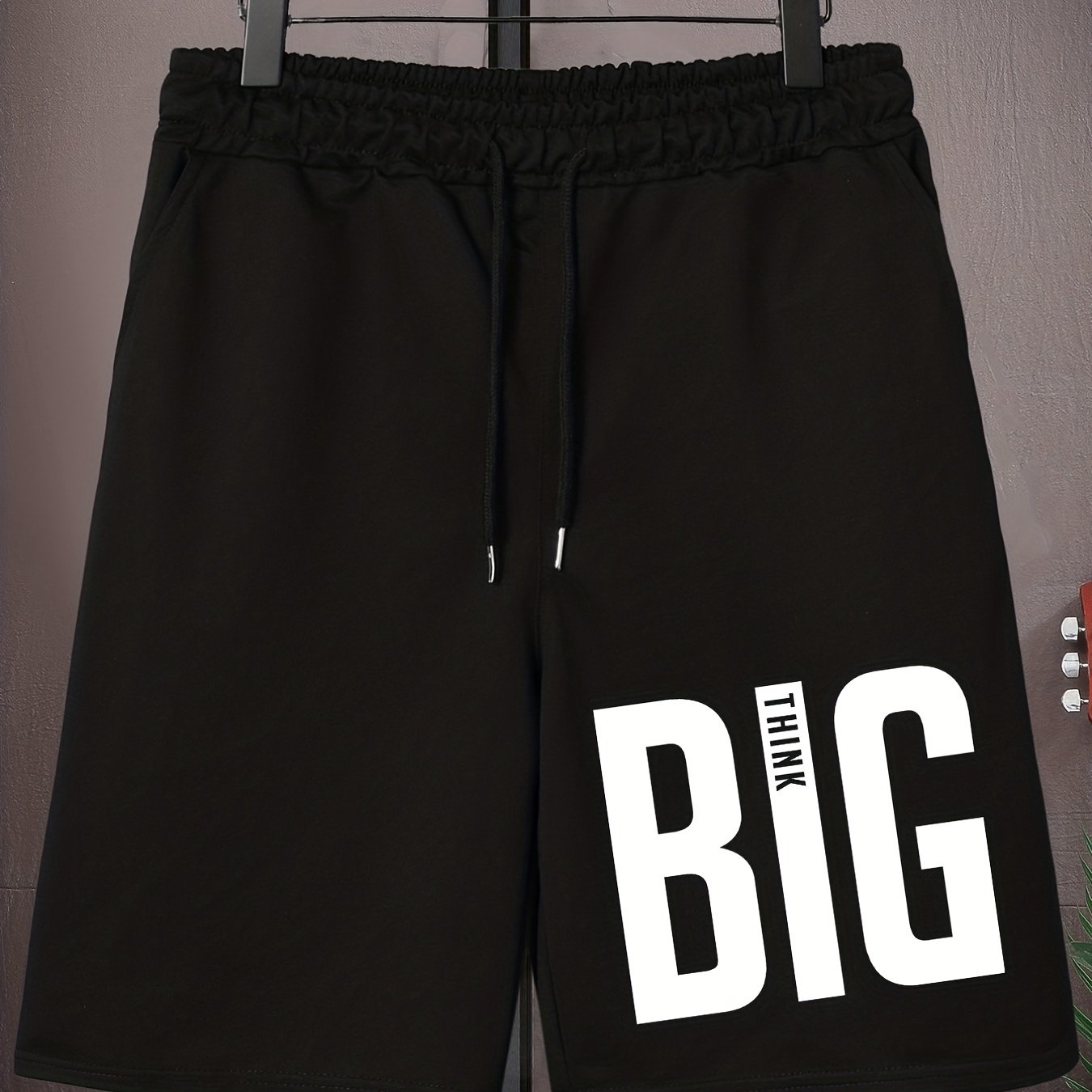 TEMU Men's Plus Size Print Drawstring Flat Front Plain Color Oversized Elastic Short Sports Pants For Spring Summer For Big And Tall Guys, Plus Size