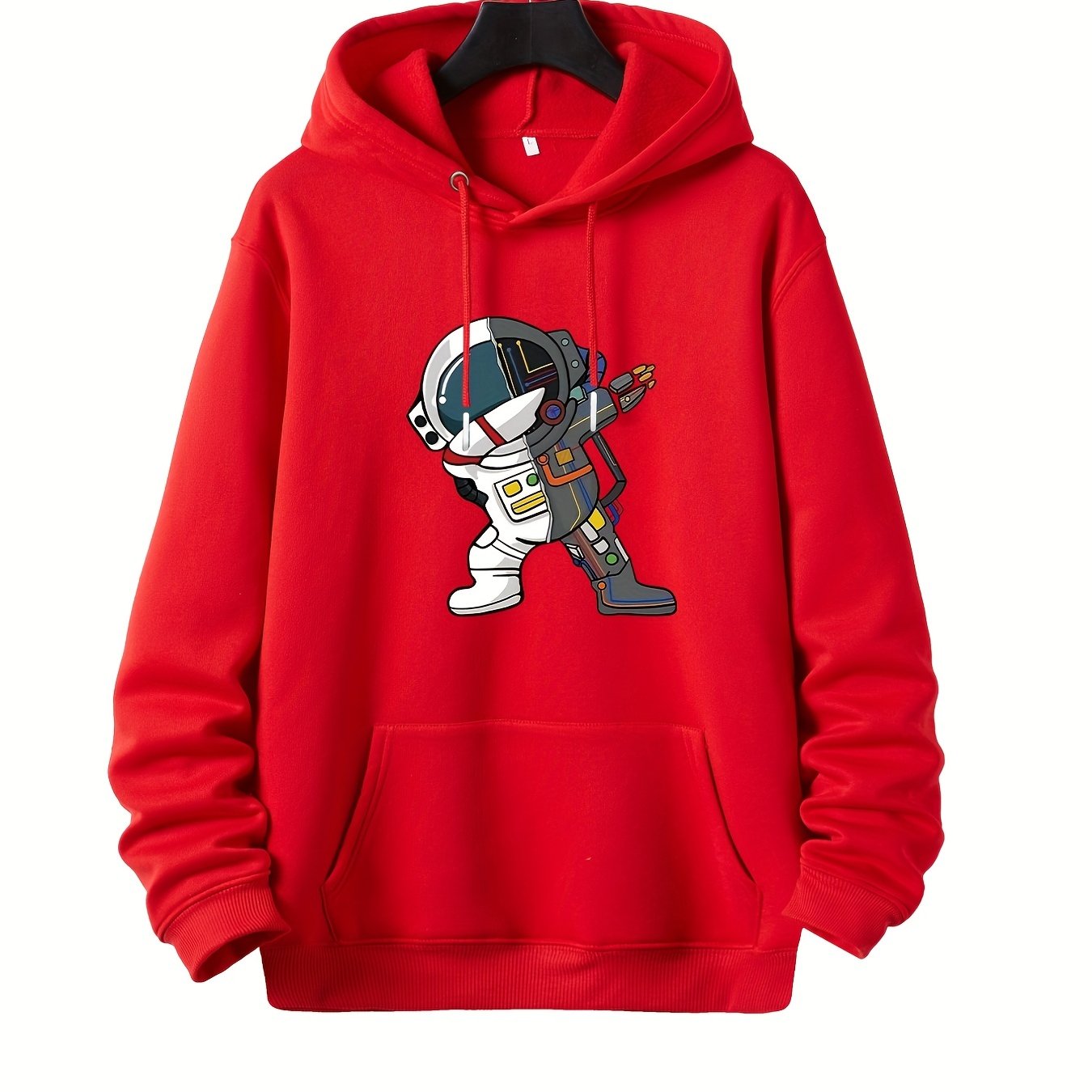 Plus Size Men s Cute Cartoon Astronaut Dab Pullover Drawstring Hoodie 