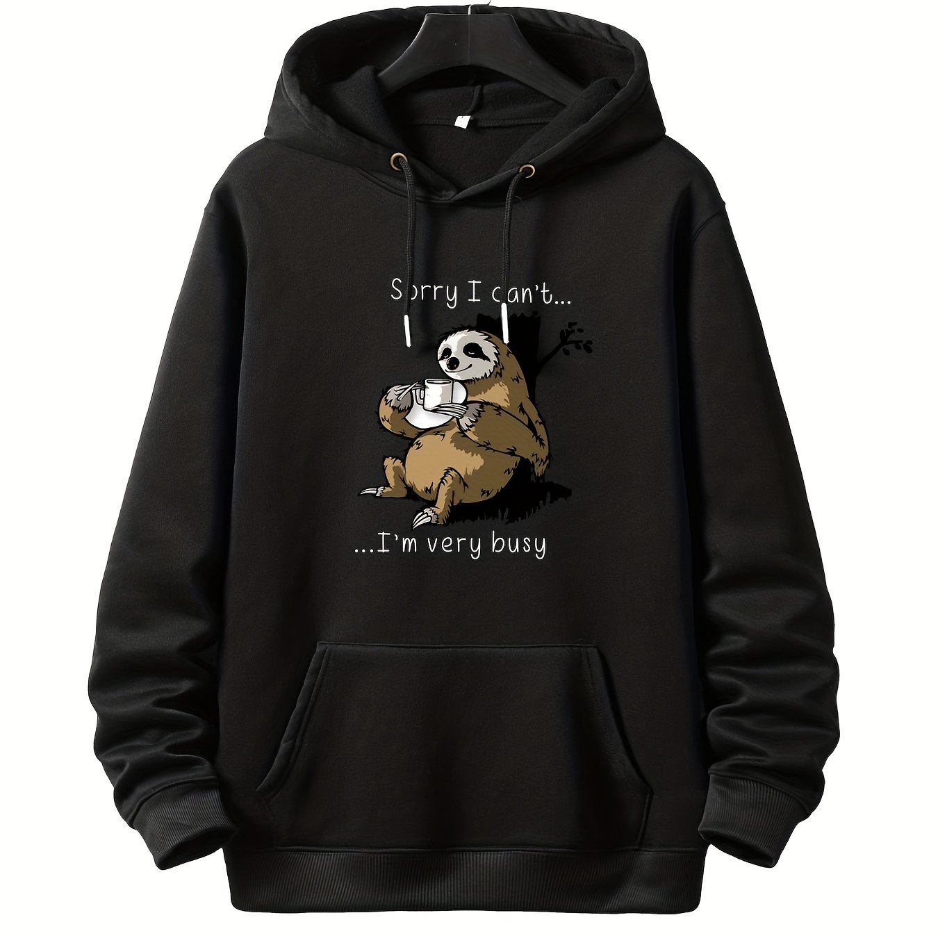 TEMU Plus Size Men's Busy Sloth Pullover Drawstring Hoodie, Oversized Loose Clothing For Big And Tall Guys