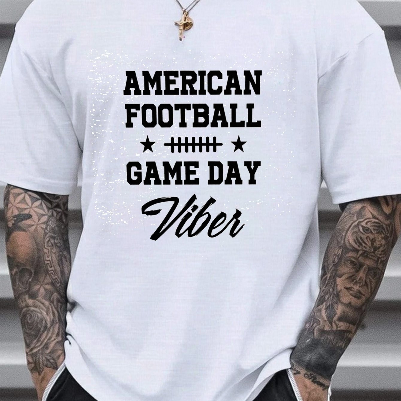 Men's American Football Player Print Short Sleeve T Shirt Crew