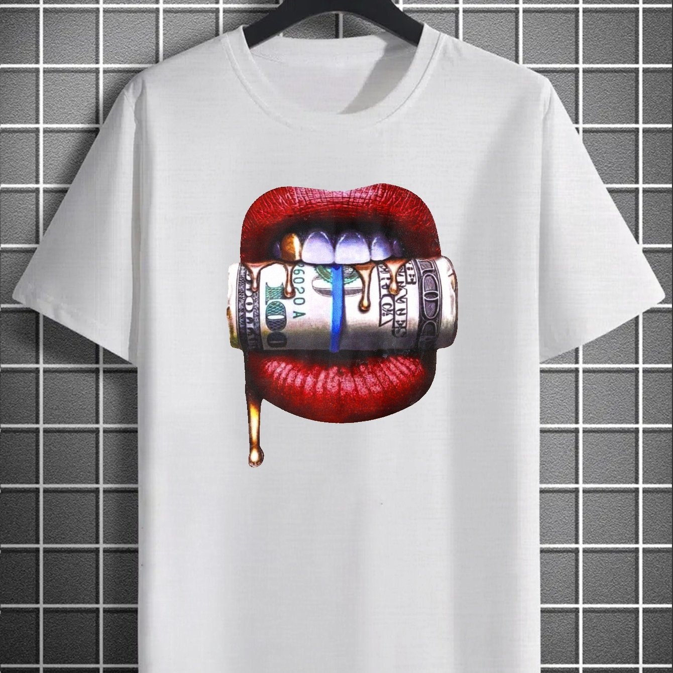 Men's Plus Size 3d Red Lip Dollar Digital Print Fashion - Temu