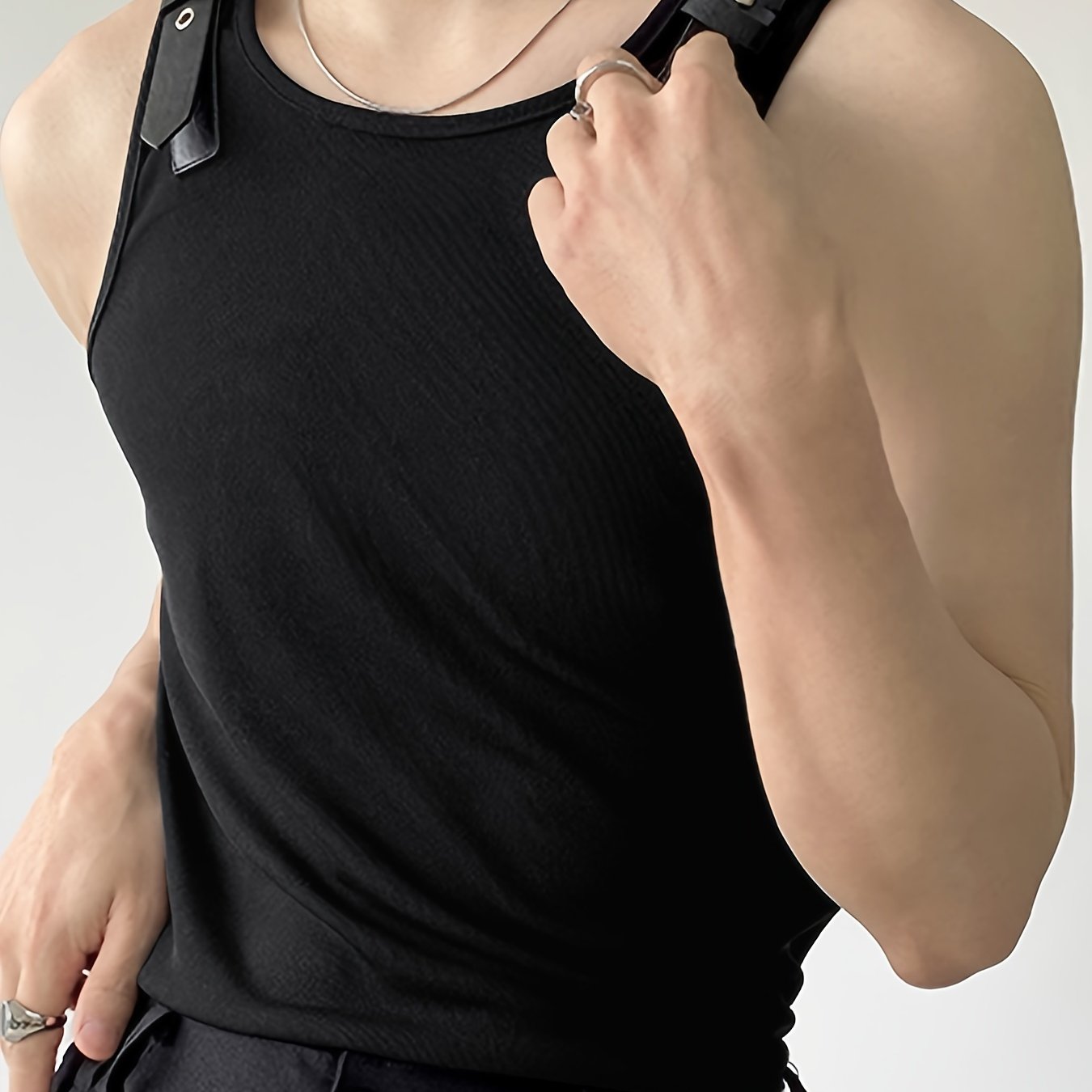 Image of Incerun Men Tank Tops Solid Color Pu Button Sleeveless Streetwear O-neck Vests 2022 Summer Fashion Men Clothing S-5xl 7