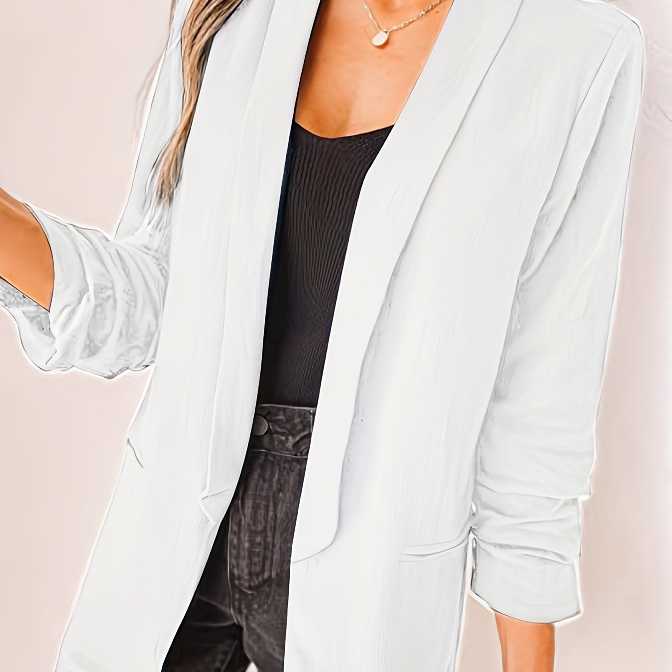 Solid Lapel Jacket Casual Long Sleeve Work Office - Temu Denmark