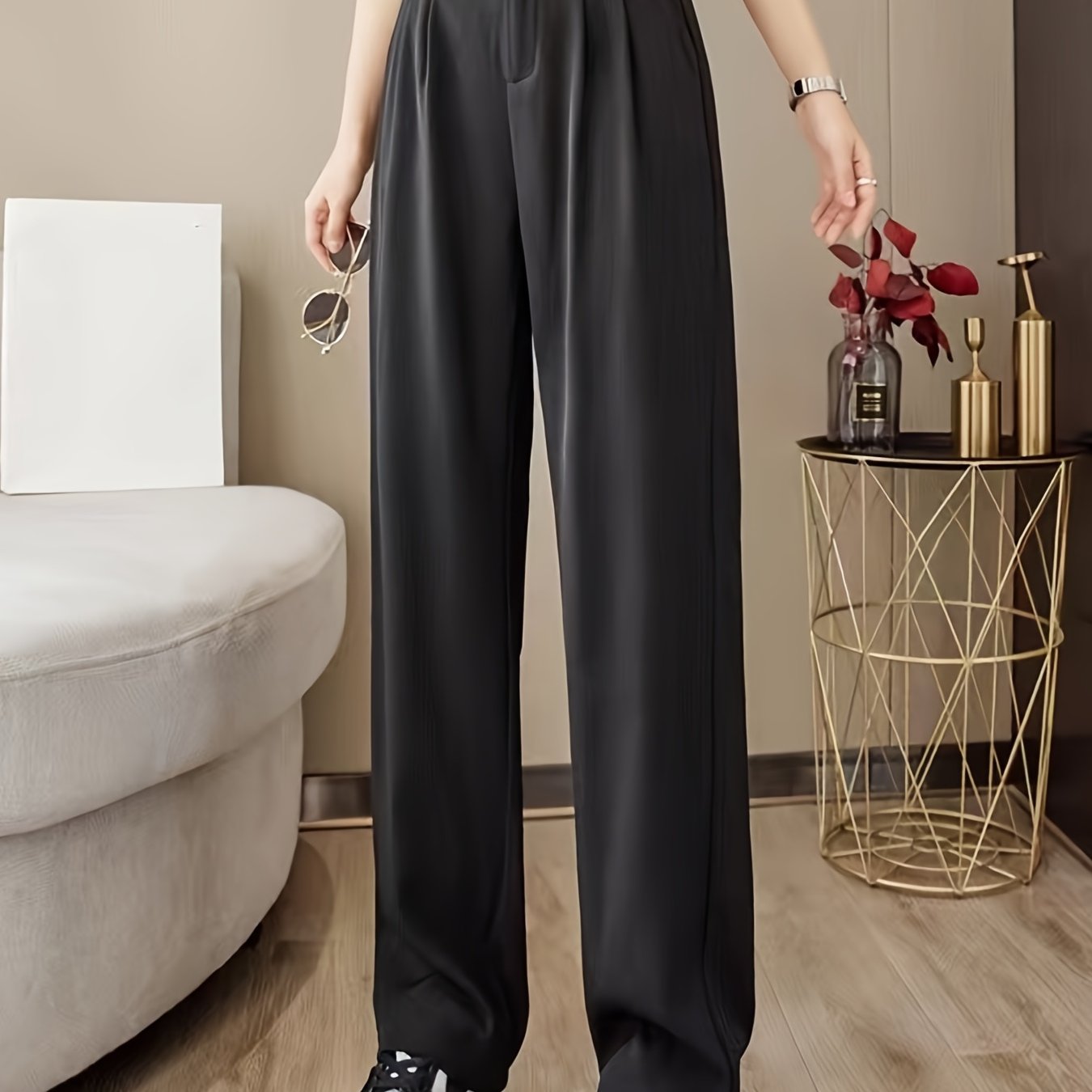 Buy New Woman's Casual Full-Length Loose Pants - Solid High Waist