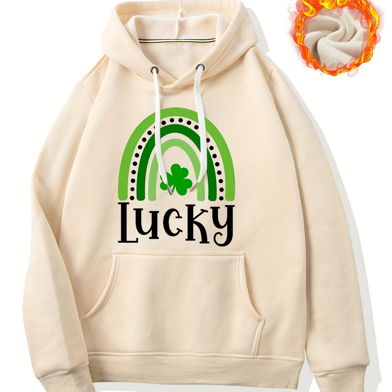 Green lucky print men s st patrick s day fleece hooded sweatshirt