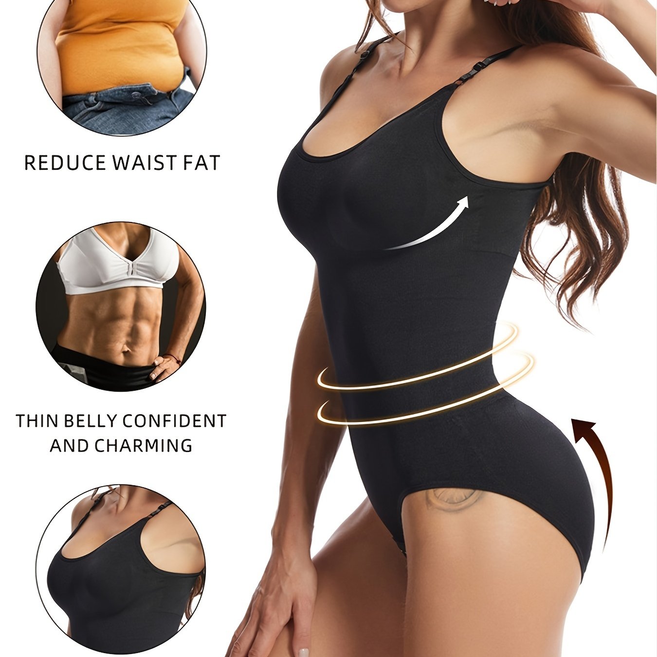 Bodysuit for Women Tummy Control Crew Neck Body Suit Long Sleeve Slim One  Piece Leotards Shapewear,Apricot-S