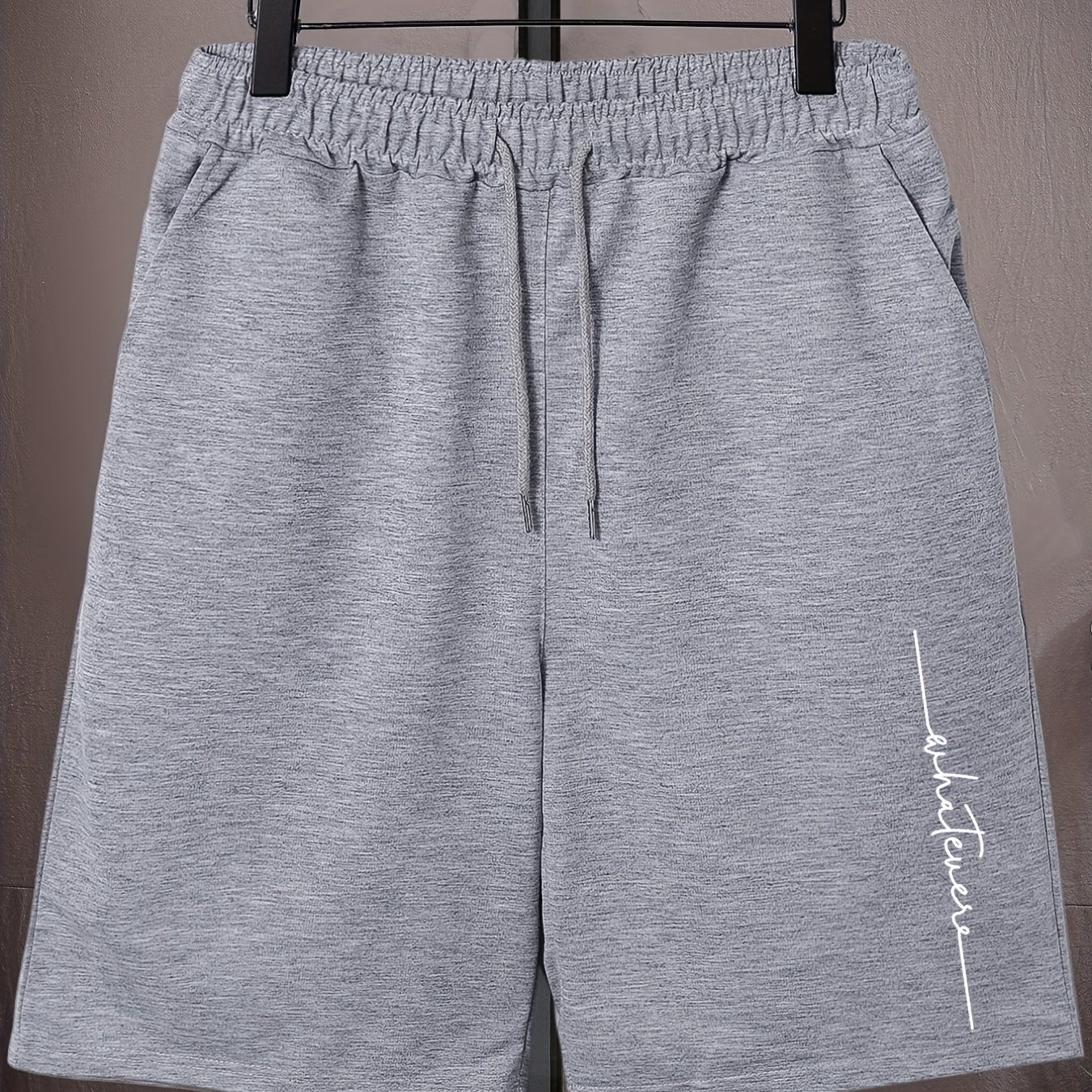 TEMU Pantalones cortos deportivos de talla grande para hombre, de corte con cordón y estampado, de color liso, extragrandes, elásticos, con cordón,
