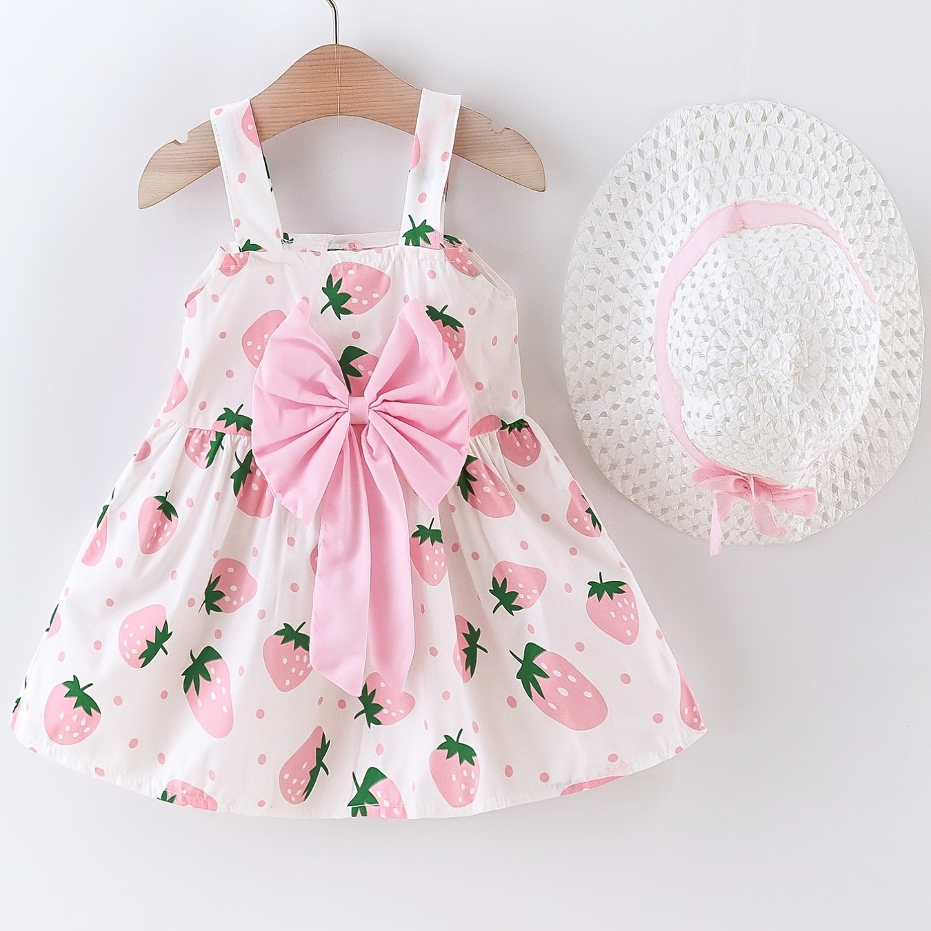 Toddler Girls Cute Strawberry Print Dress With Bow Hat 2pcs Clothes Set ...