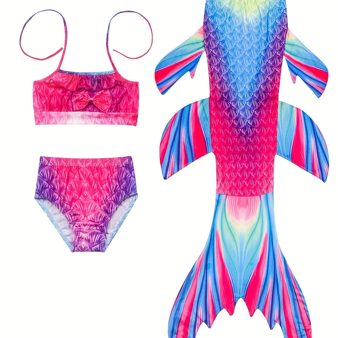 4pcs Girls Kids Mermaid Tails For Swimming Bikini Swimsuit Bikini ...