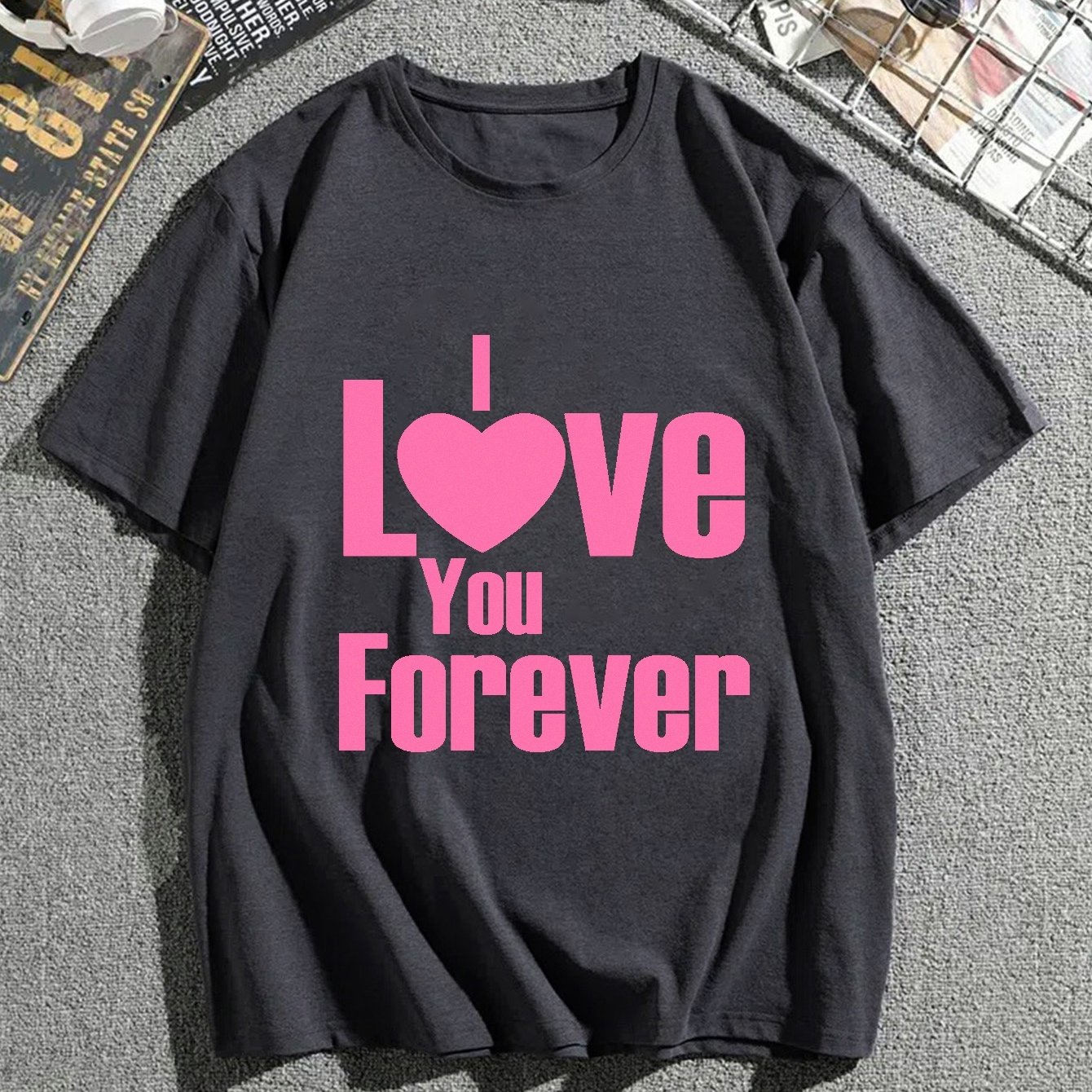 Plus Size Men s Casual Graphic Tees For Summer I Love You Forever Print 
