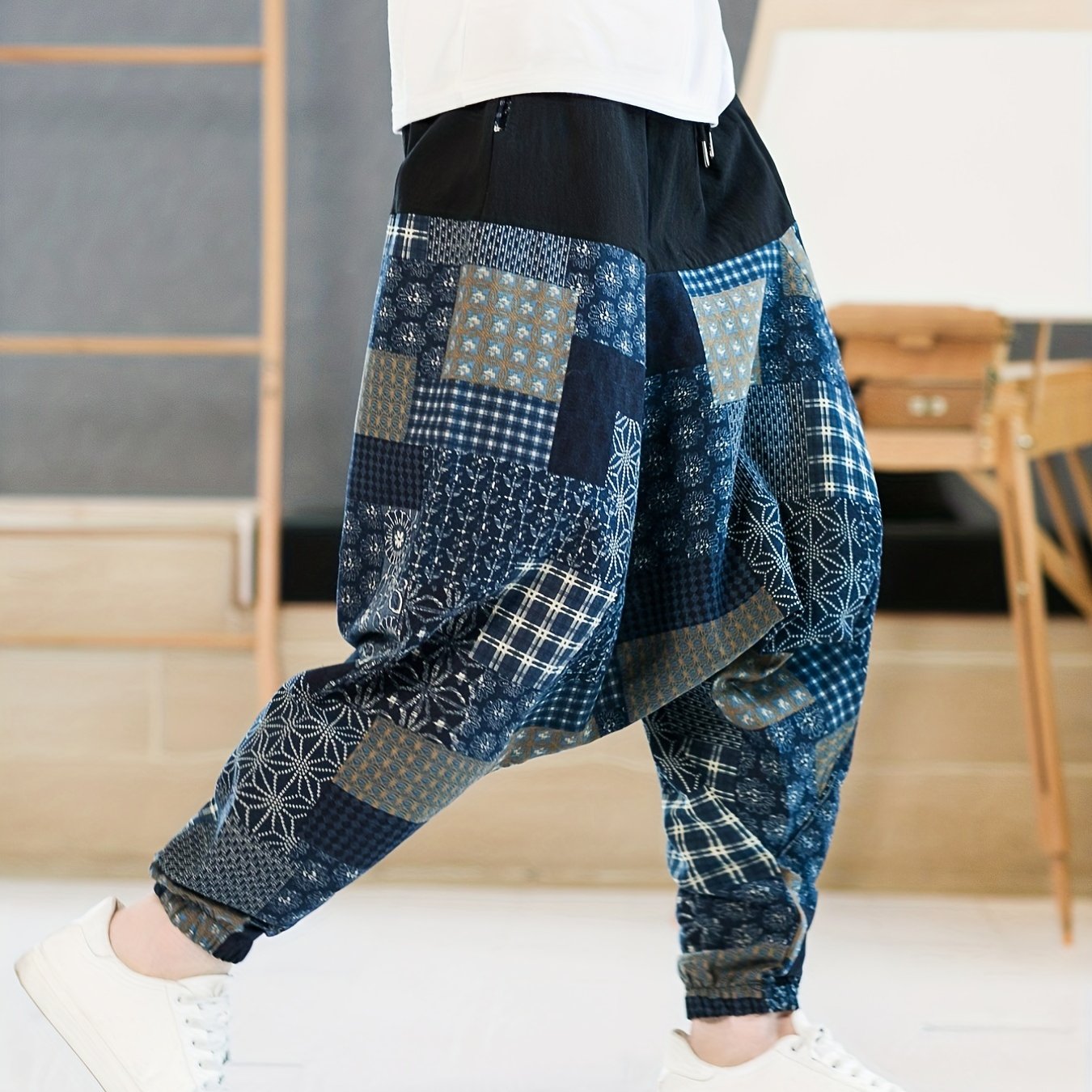 Men's Color Block Fashion Loose Harem Pants - Temu Canada