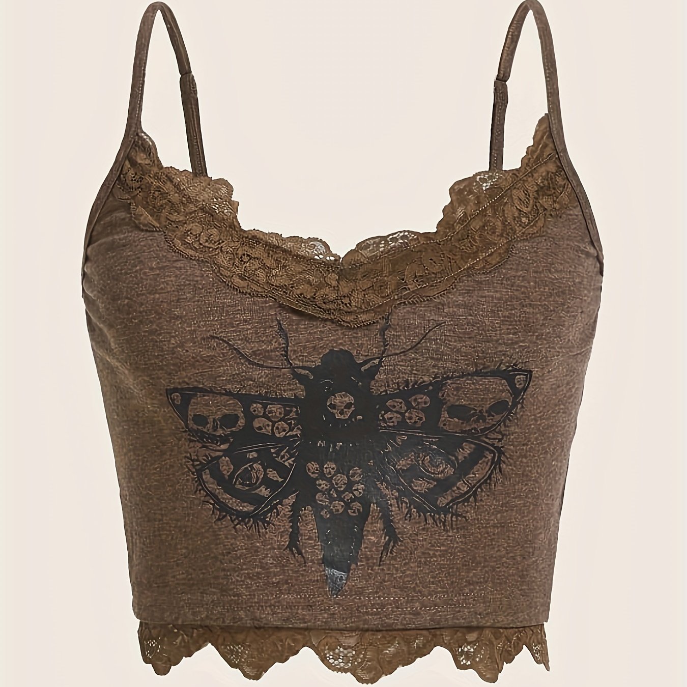 Y2k Grunge Skull Insect Print Spaghetti Cami Top Sexy Lace - Temu Poland