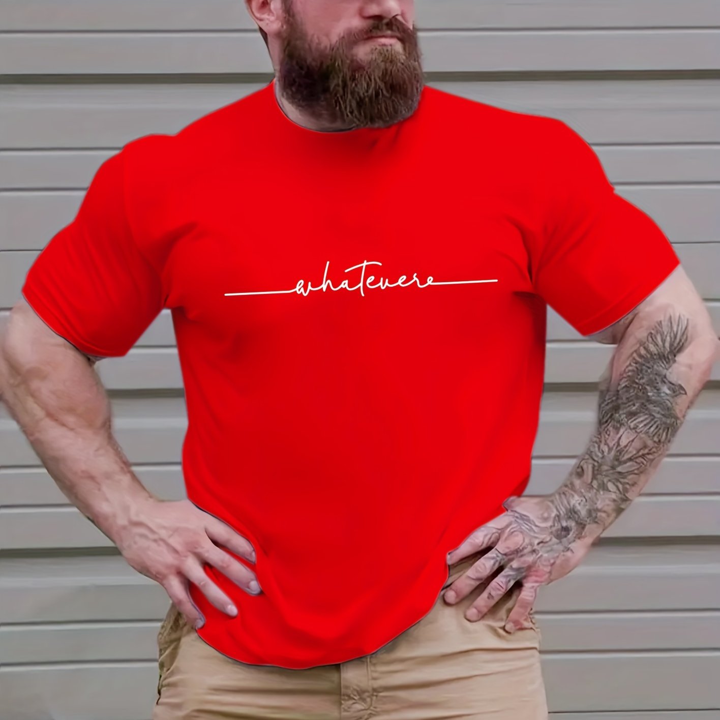 TEMU Men's Plus Size Summer Casual Stretchy Short-sleeve Round Neck T-shirt