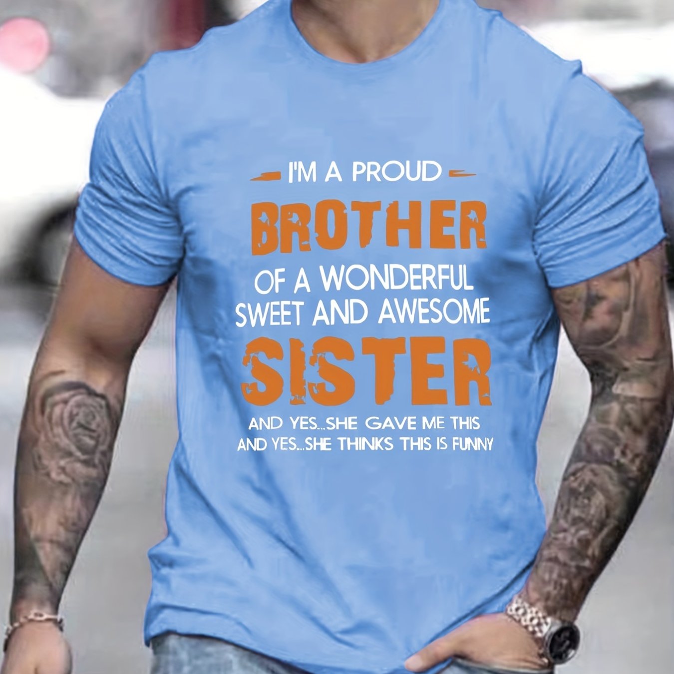 TEMU Men's "brother Sister" T-shirt, Round Neck Tee Casual Clothing, Spring And Summer