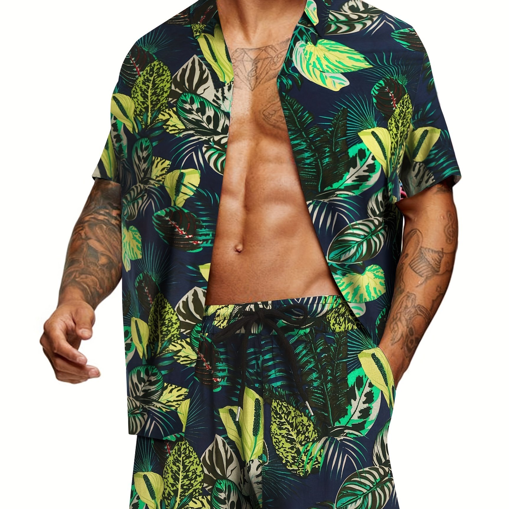 2022 New Red Summer Beach Print Men's Shirt And Shorts 2 Piece Set ...