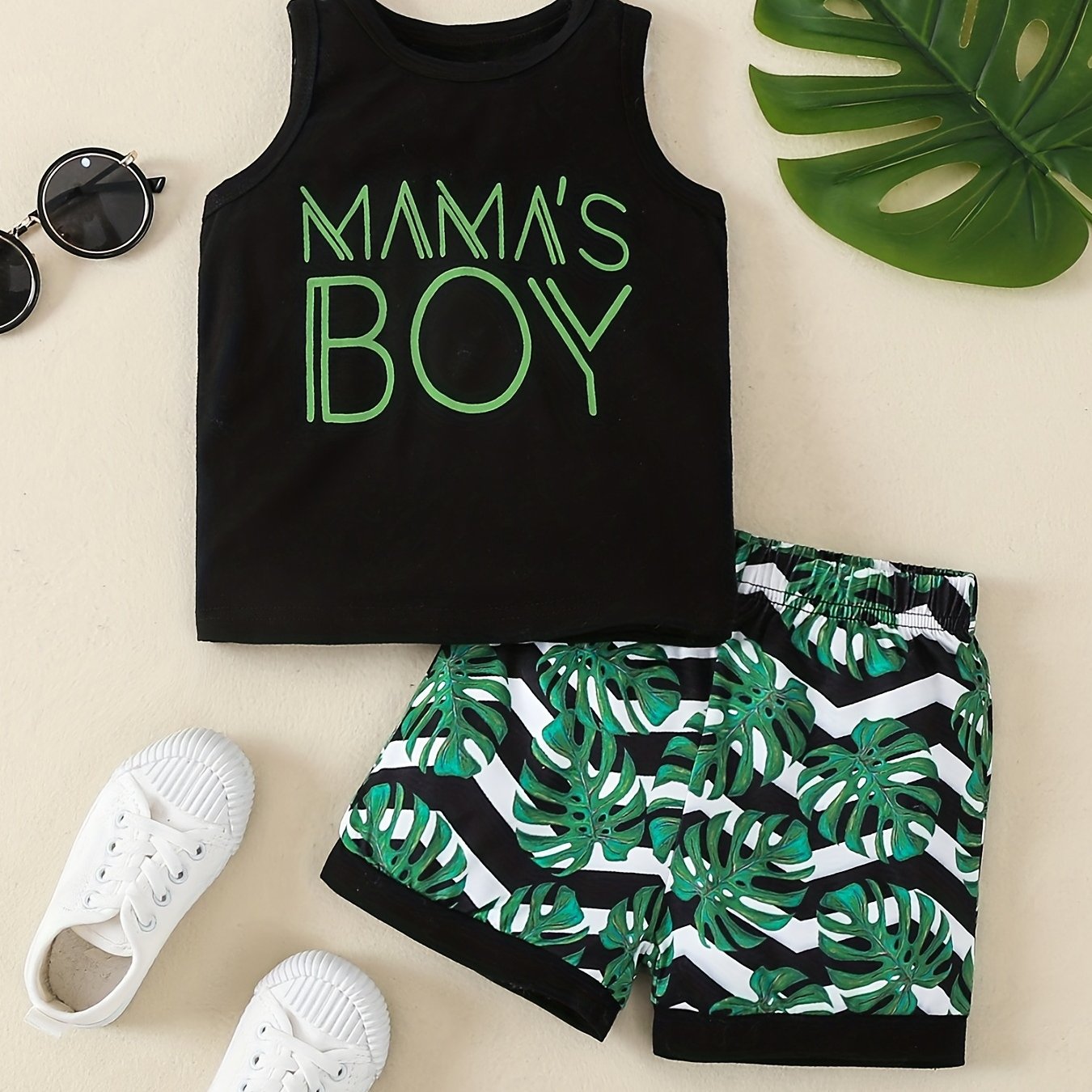 Boys Mommy's Little Cowboy Hat Print Casual Outfit Round Neck Tank Top, Cami Top & Shorts Comfortable Breathable for Summer Kids Clothes Sets,Temu