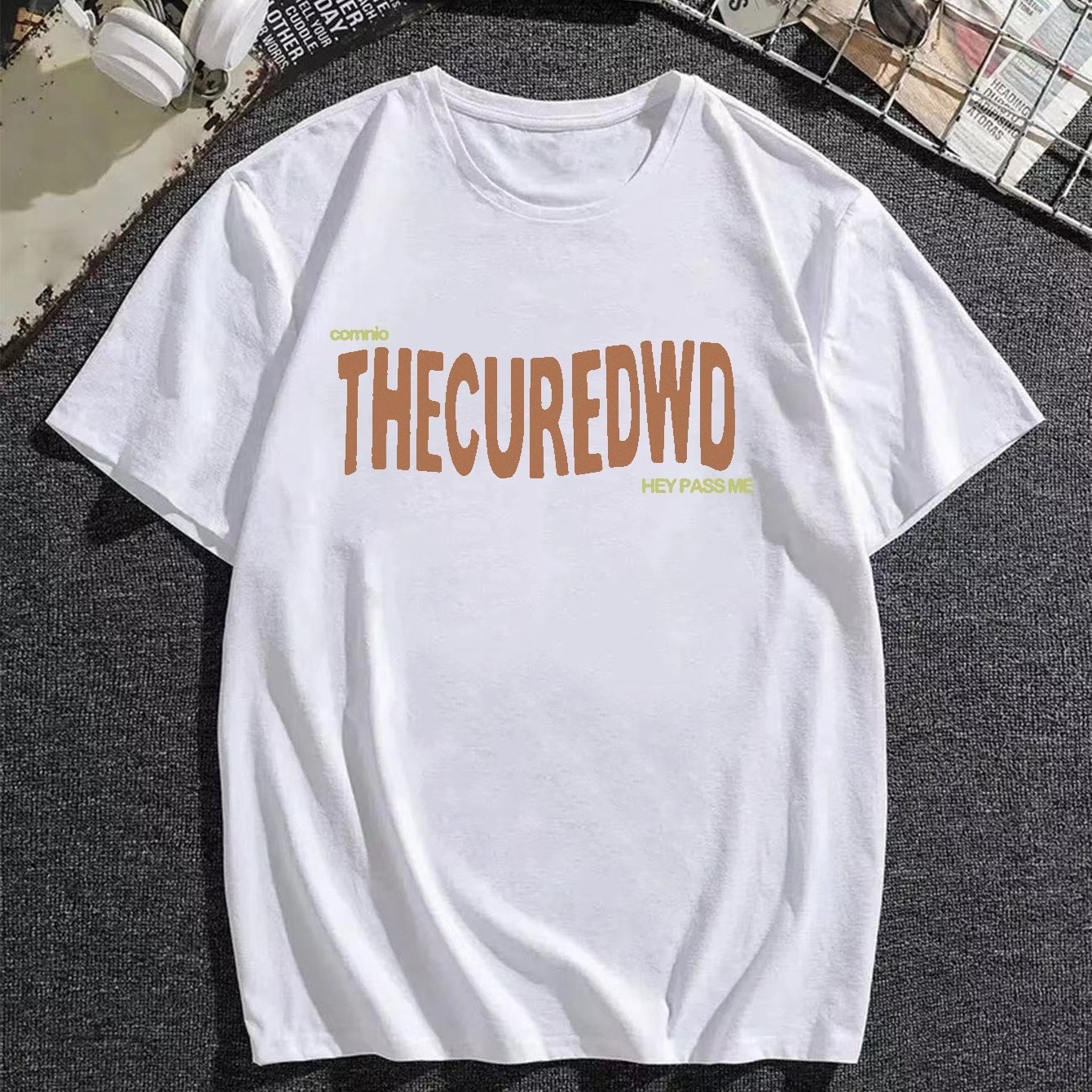 Men s plus size thecuredwd graphic crew neck t shirts casual sport tees