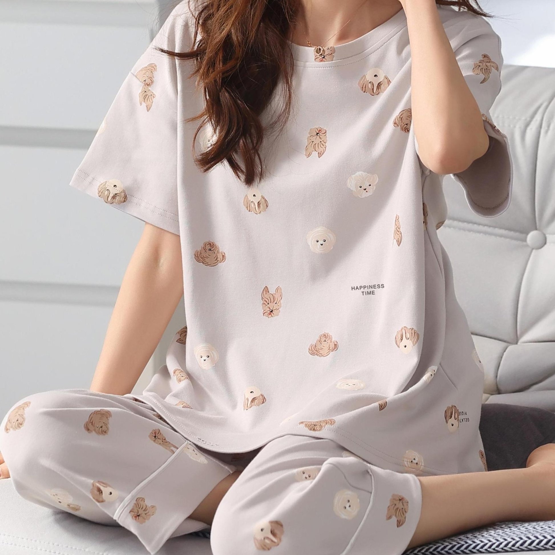 Weetiotio Pajama Set Cute Teen Short Sleeve Dog Print Soft Comfy