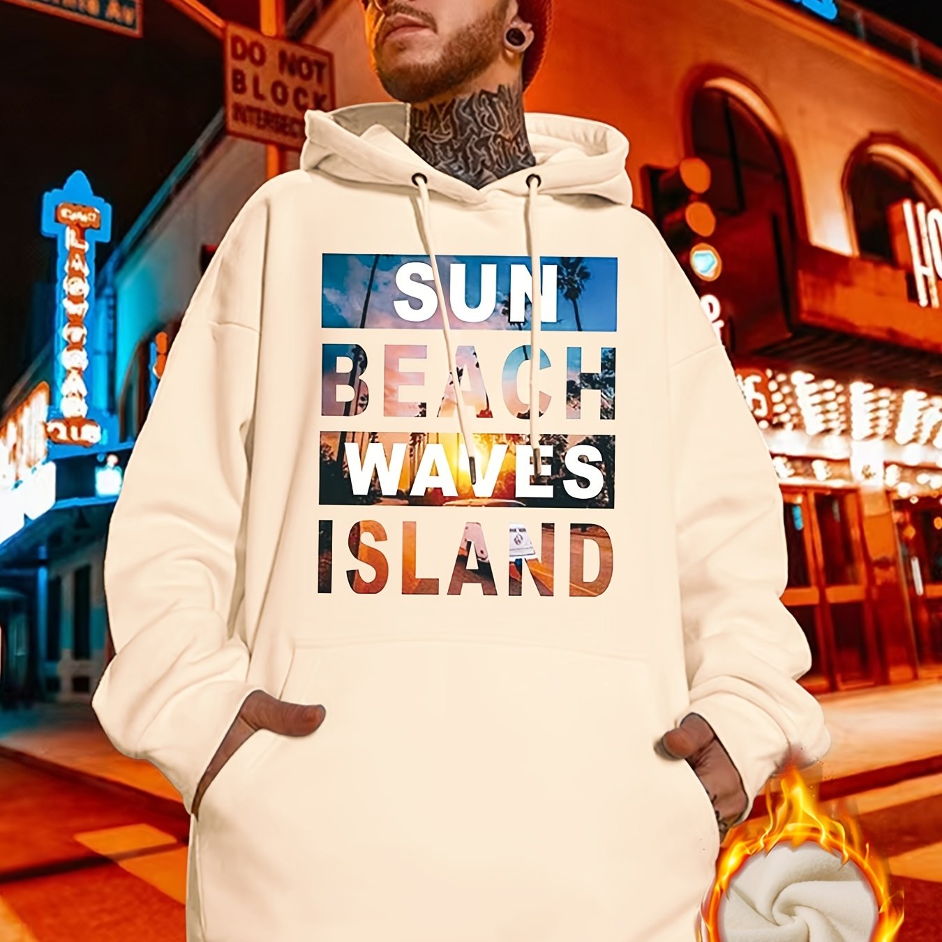 Men's Plus Size 'sun Beach Waves Sland' Print Plain Color - Temu