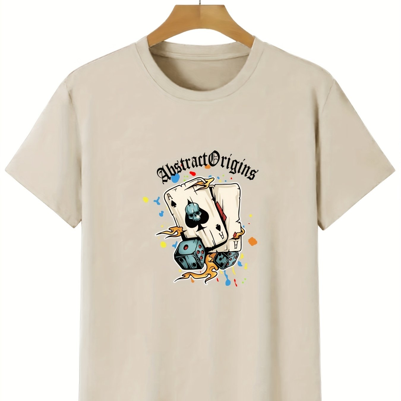 Men s poker dice skull print t shirt round neck tee casual clothing