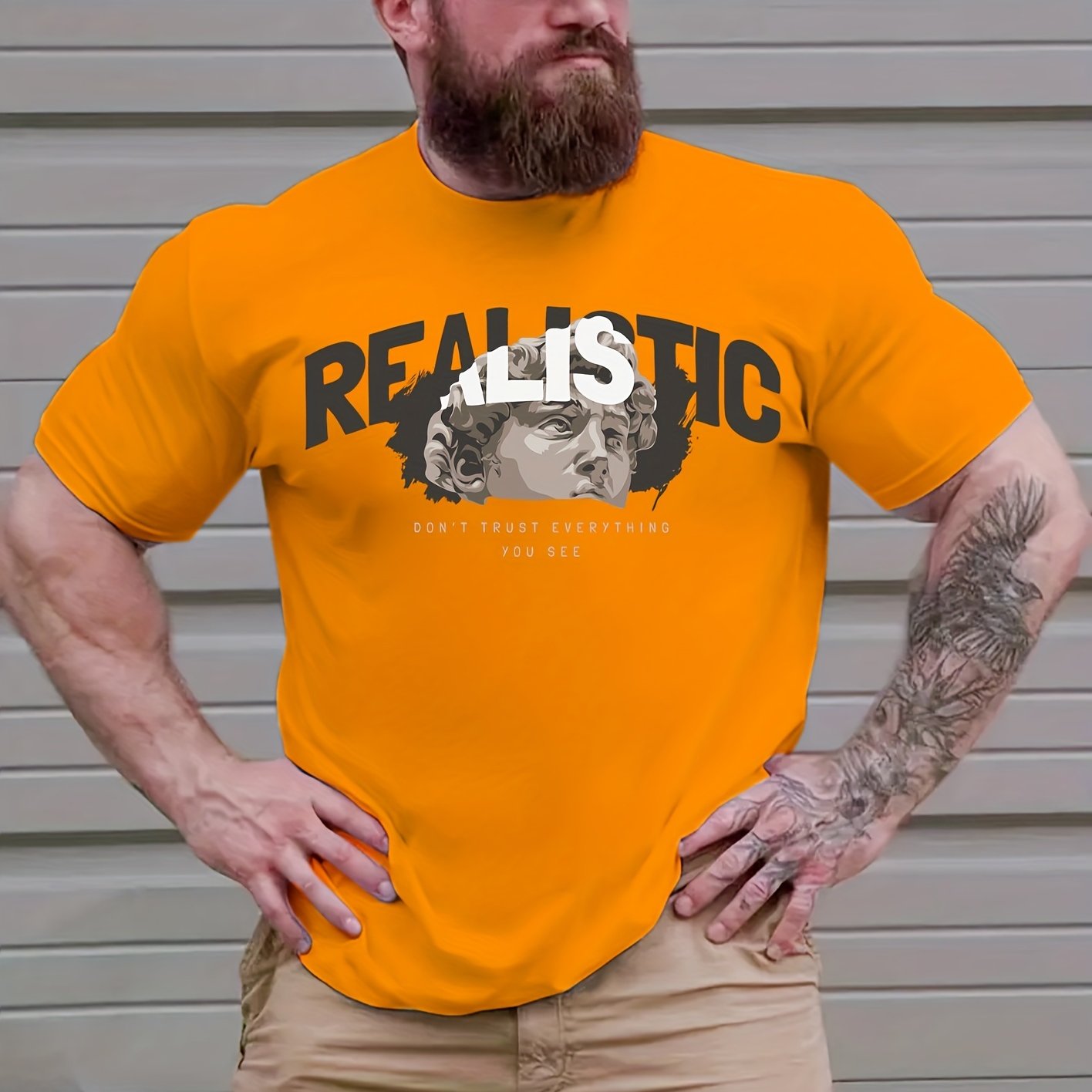 Men's Plus Size Casual Realistic Statue Graphic Print Tees For Summer ...