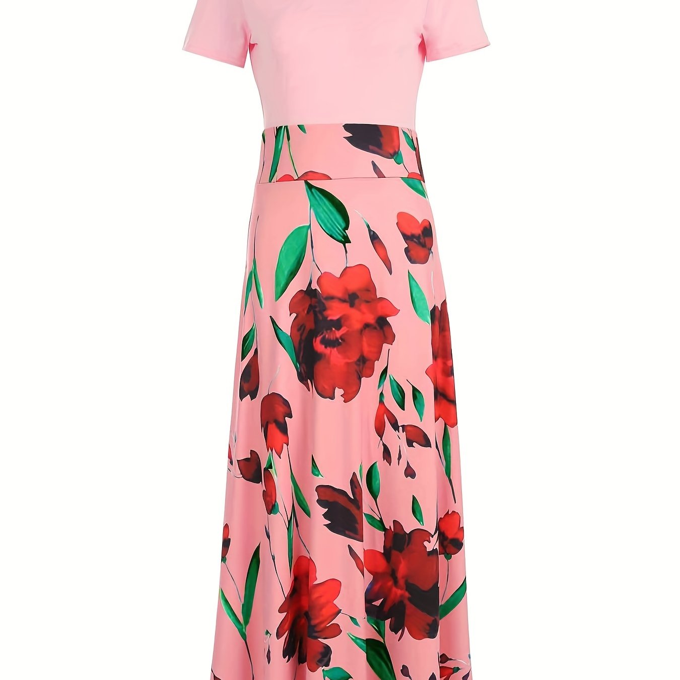 Random Floral Print Crew Neck Dress Bohemian Short Sleeve Stylish Loose random-floral-print-crew-neck-dress-bohemian-short-sleeve-stylish-loose