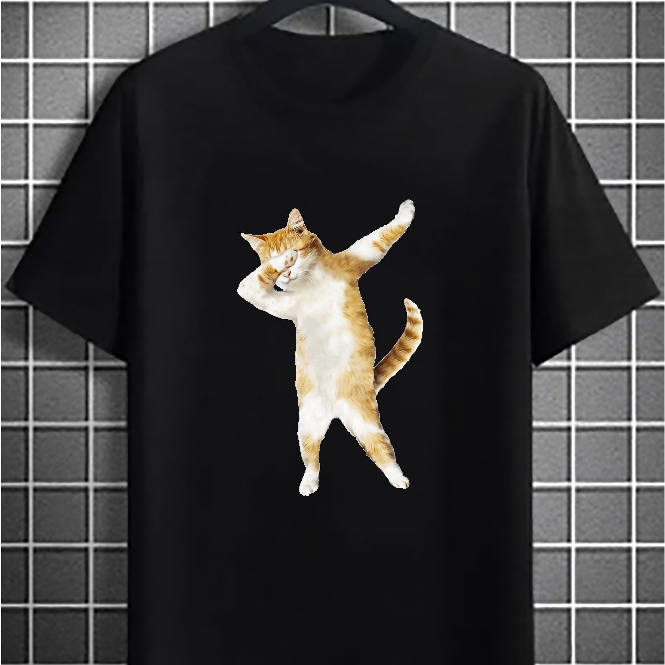 Plus size men s casual graphic tees for summer cool cat print oversized