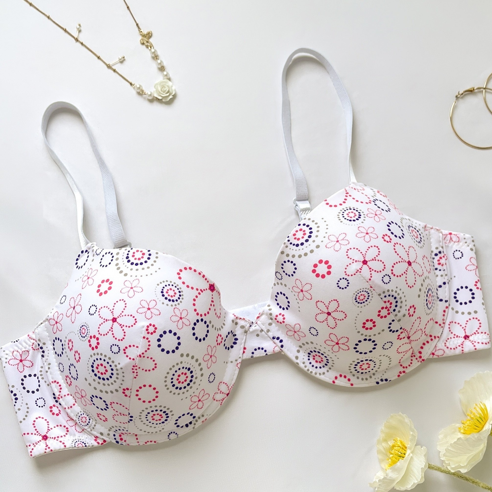 Floral Print Push Up Bra, Comfy & Breathable Full Coverage Everyday Bra,  Women's Lingerie & Underwear
