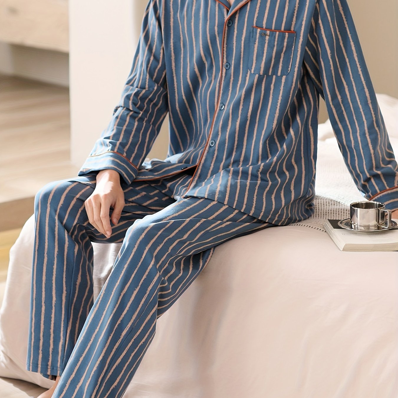 Conjuntos De Pijama Cómodos Y Térmicos Cálidos Para Hombres Con Bolsillo,  Top Y Pantalones De Manga Larga Con Botones, Ropa De Dormir Para Hombres, Compra En Temu Y Empieza A Ahorrar