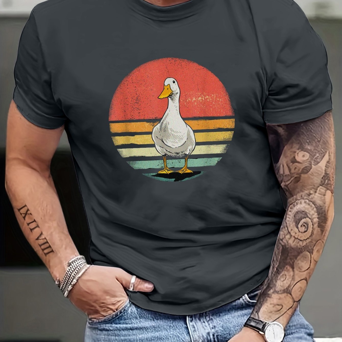 Plus Size Men's Creative Little Duck Graphic T Shirt Comfy Elastic Tees ...