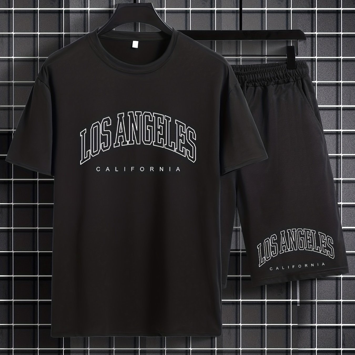 TEMU Men's Casual Los Angeles Graphic Print Comfortable Crew Neck Short Sleeve T-shirt & Shorts Sets, Summer Oversized Loose Clothing Plus Size