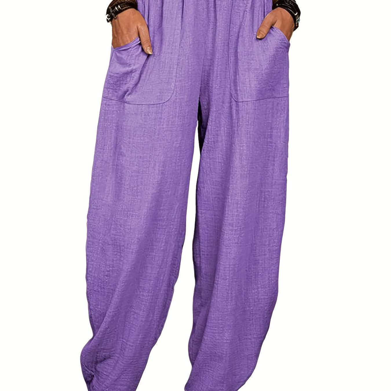 Cider Solid Elastic Waist Wide Leg Palazzo Pants for School Daily Casual Home,XL/Purple