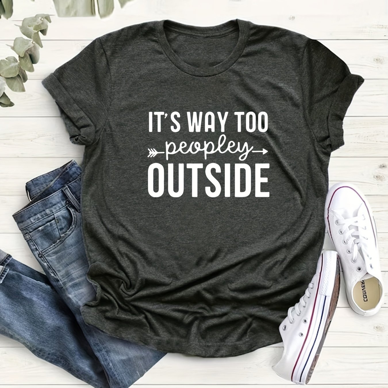 TEMU Plus Size, Summer Plus Size Round Neck Slogan Print Women's Short Sleeve T-shirt