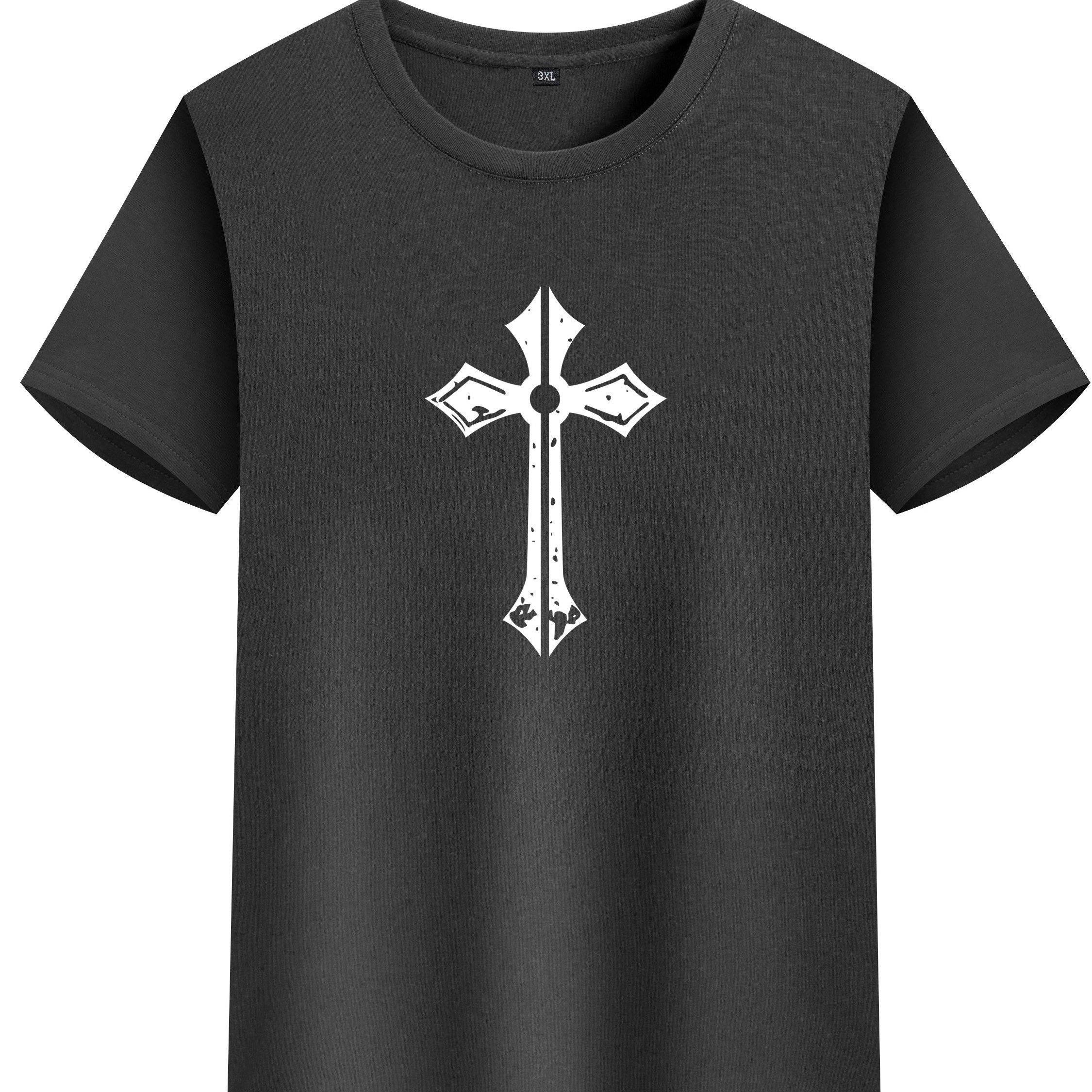 Plus Size Men s The Cross Pattern T Shirt Comfy Elastic Tees For Summer 